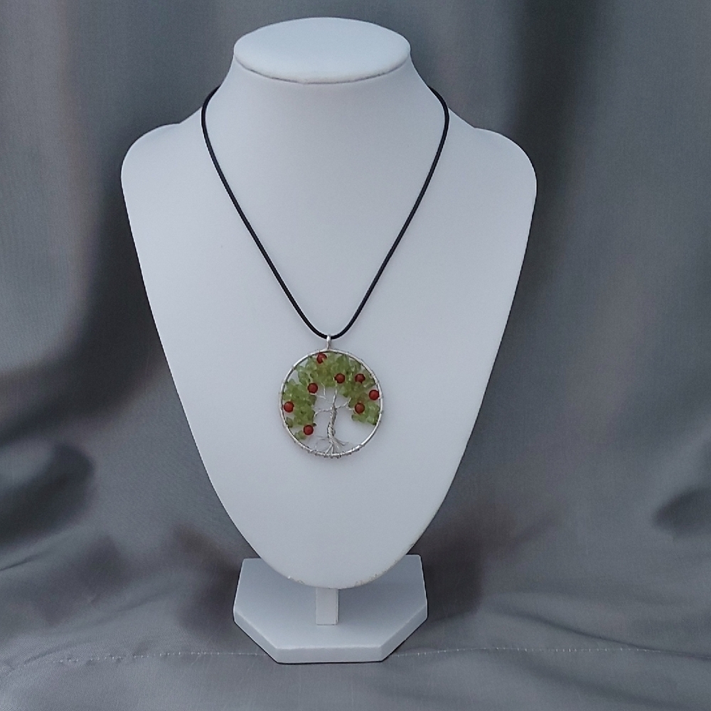 Tree of Life Necklace Pendant Necklace – Peridot & Carnelian Stones